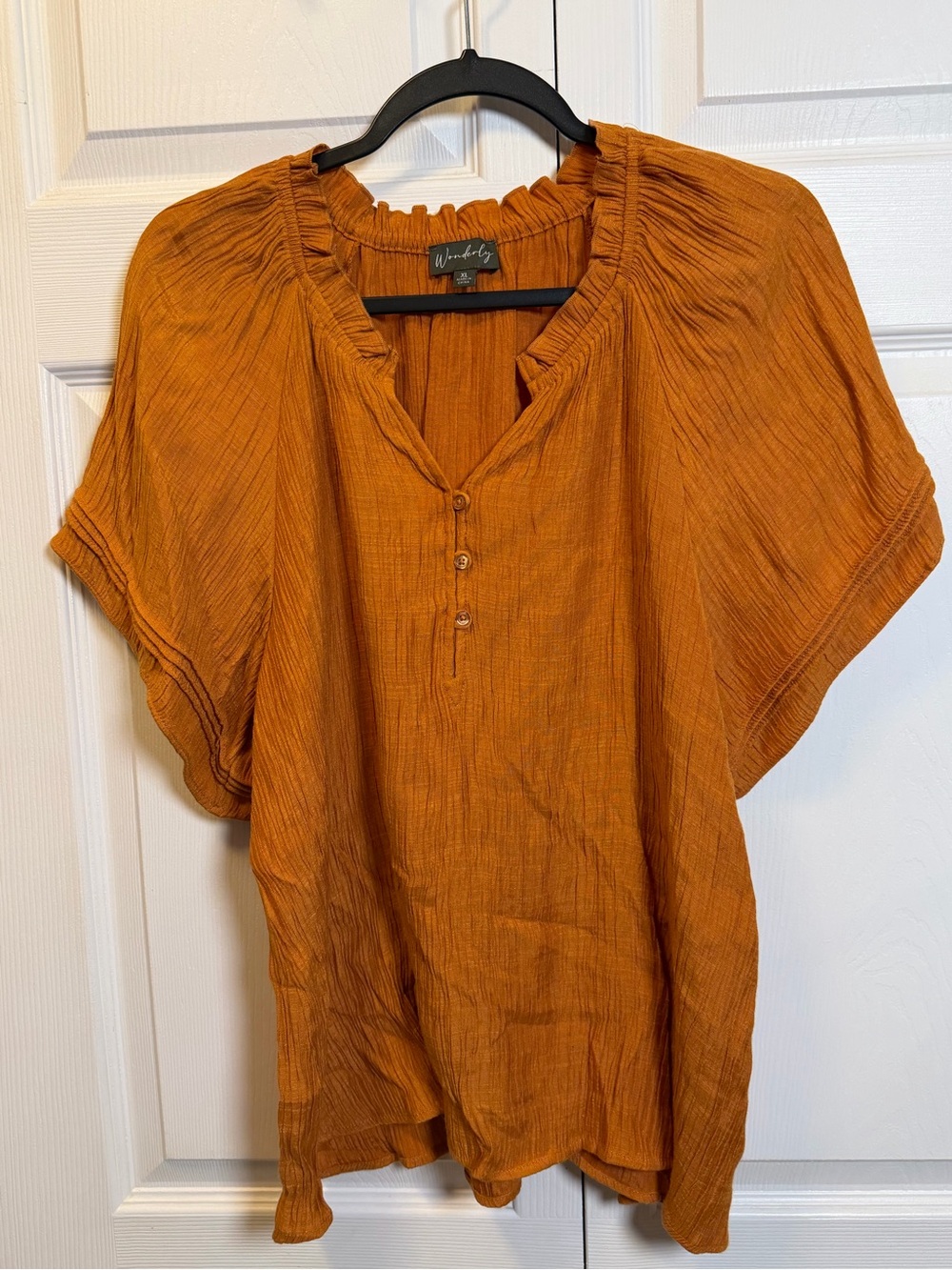 Wonderly Rust Orange Gauze Blouse XL Boho Flutter Sleeve Top
